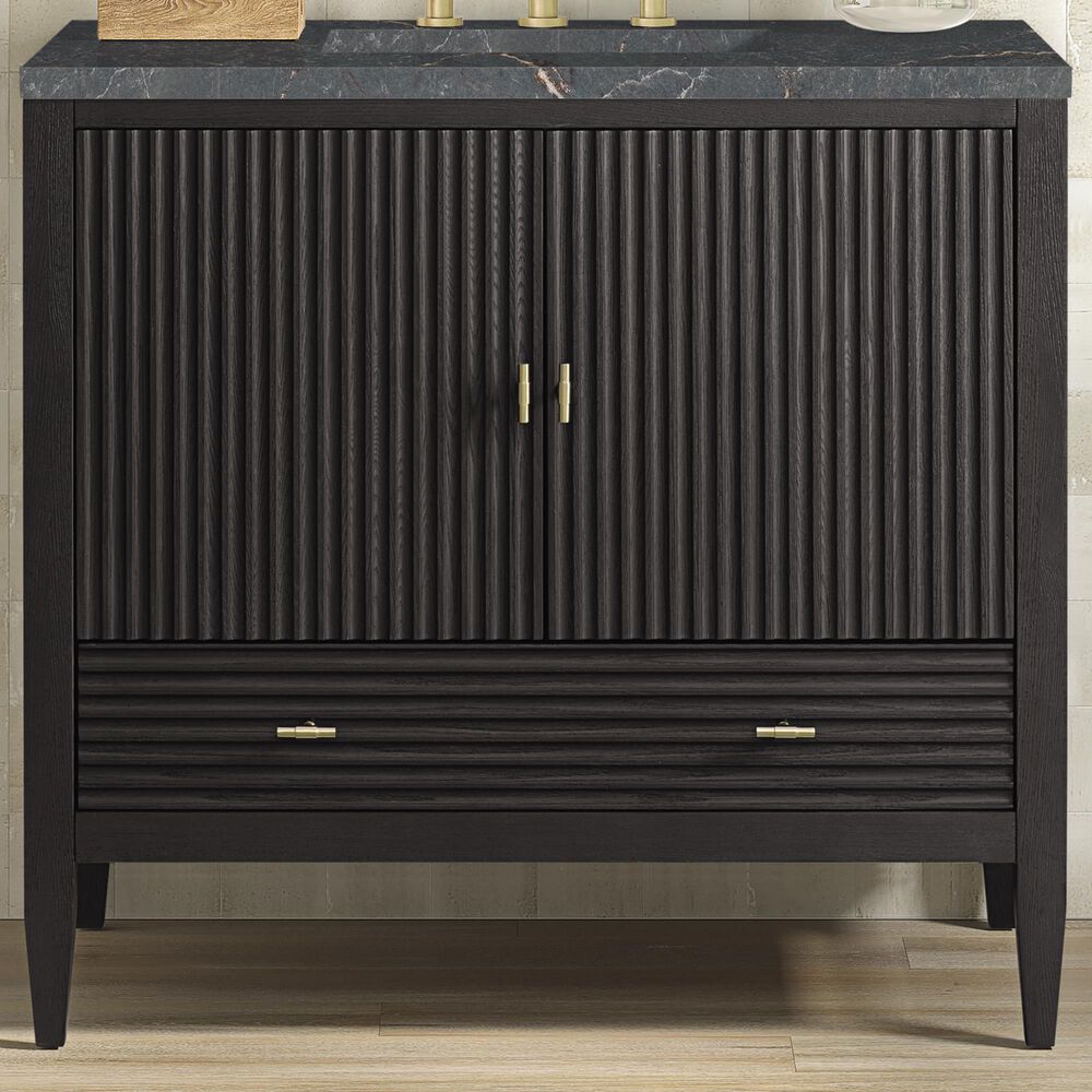 James Martin Vanities Myrrin 36&quot; Vanity in Carbon Oak with 3 cm Parisien Bleu Quartz Top, , large