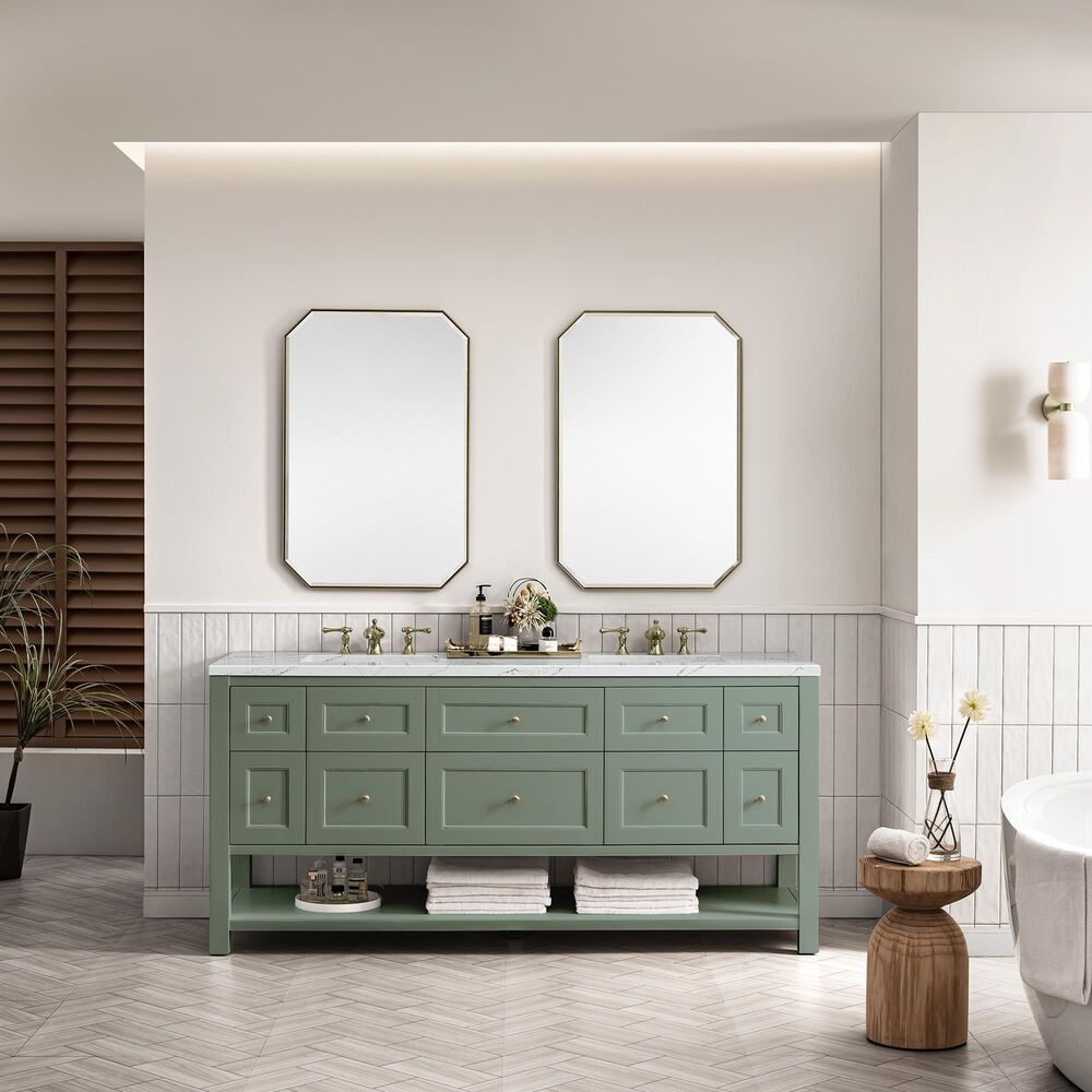 James Martin Vanities Breckenridge 72&quot; Double Bathroom Vanity in Smokey Celadon with 3 cm Ethereal Noctis Quartz Top and Rectangular Sinks, , large