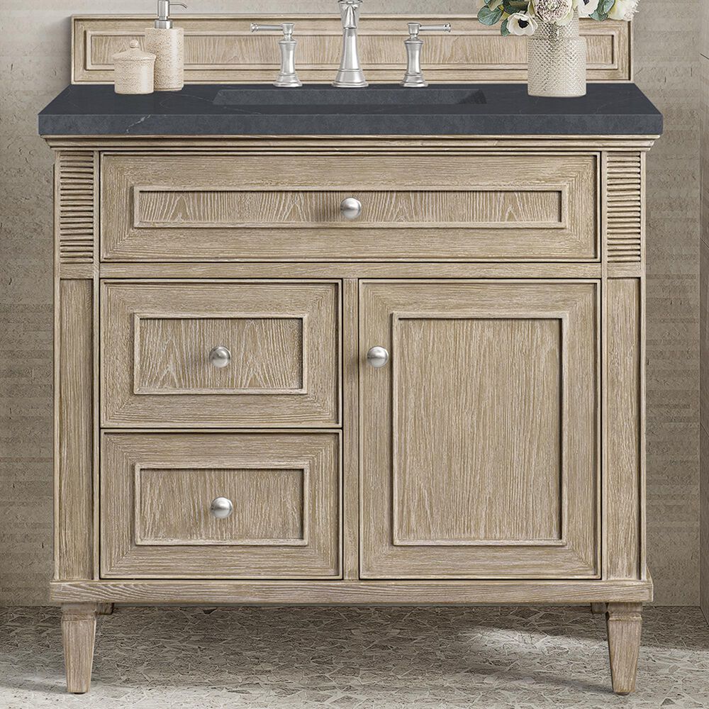 James Martin Vanities Lorelai 36&quot; Single Vanity in Whitewashed Oak with 3 cm Charcoal Soapstone Quartz Top, , large