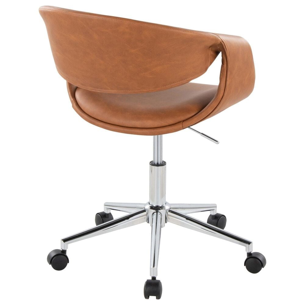 LumiSource Curvo Swivel Task Chair with Camel Faux Leather Cushion in Chrome, , large