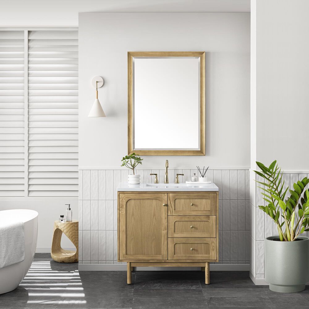 James Martin Vanities Laurent 36&quot; Single Bathroom Vanity in Light Natural Oak with 3 cm Arctic Fall Solid Surface Top and Rectangular Sink, , large