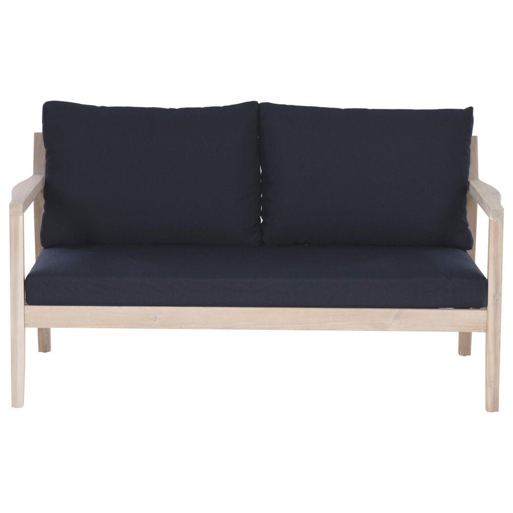 Linon Home Decor Teagon 2-Seater Outdoor Sofa with Blue Cushions in Whitewash, , large