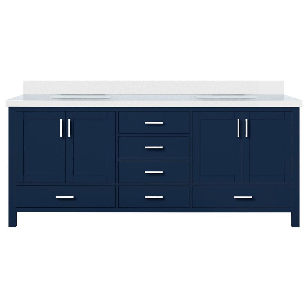 Lexora Home Jacques 80" Double Bathroom Vanity in Navy Blue with 2 cm White Cultured Marble Top and Rectangular Sinks, , large