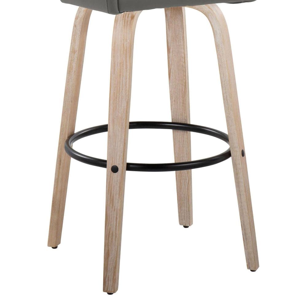 LumiSource Hannah Swivel Bar Stool with Dark Grey Faux Leather Upholstery in Whitewashed and Black (Set of 2), , large