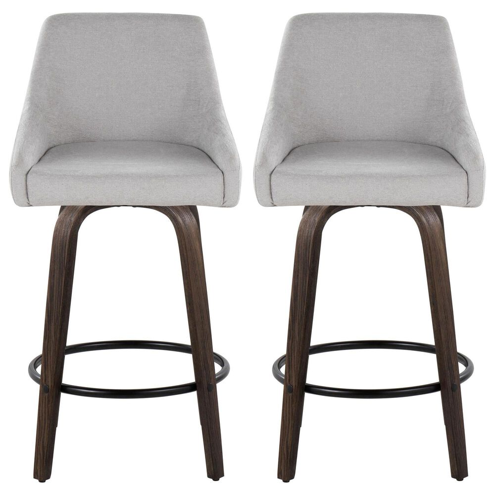 LumiSource Hannah Swivel Counter Stool with Grey Fabric Upholstery in Walnut and Black (Set of 2), , large
