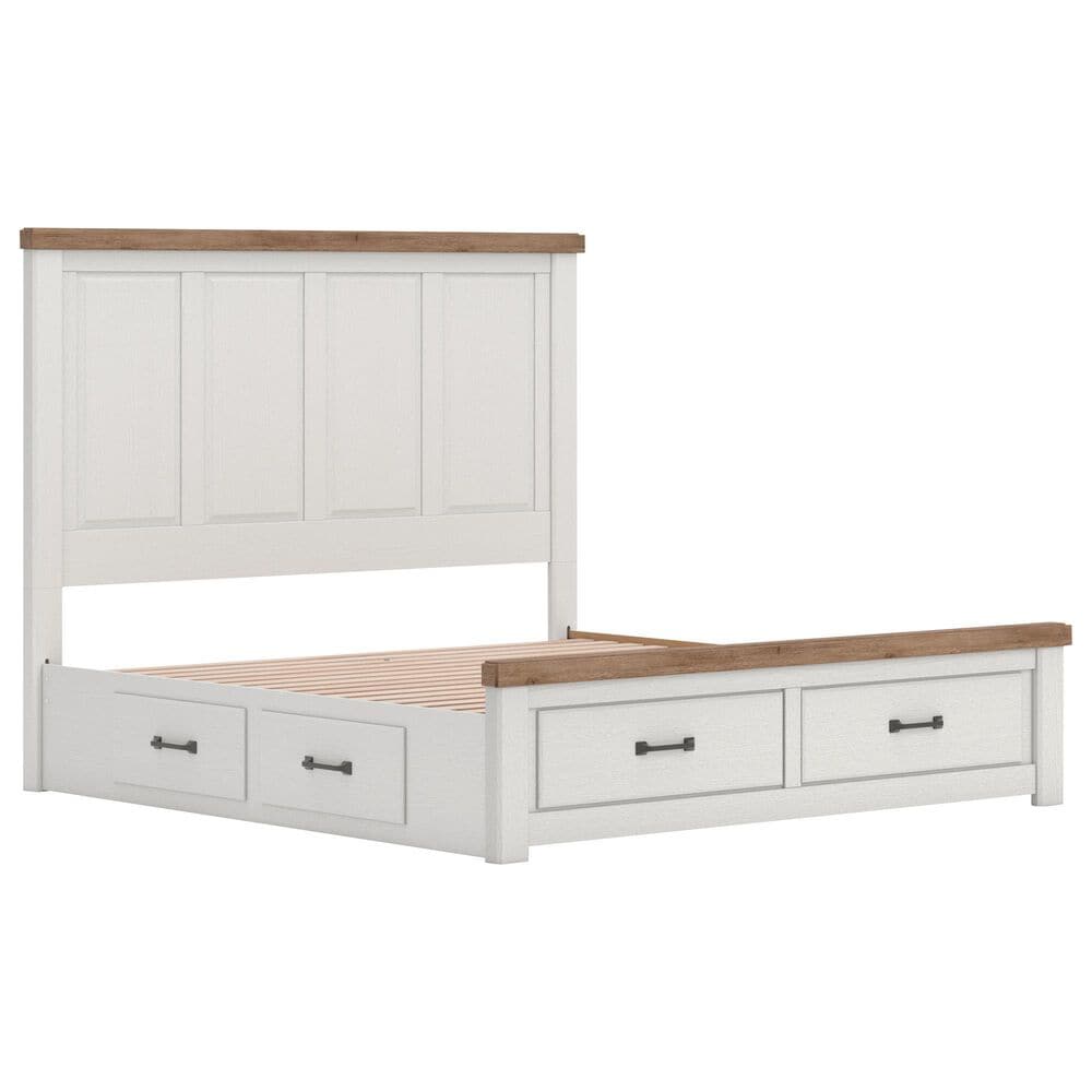 Ashley Savonport King Storage Bed with 2 Nightstands in White and Brown, , large
