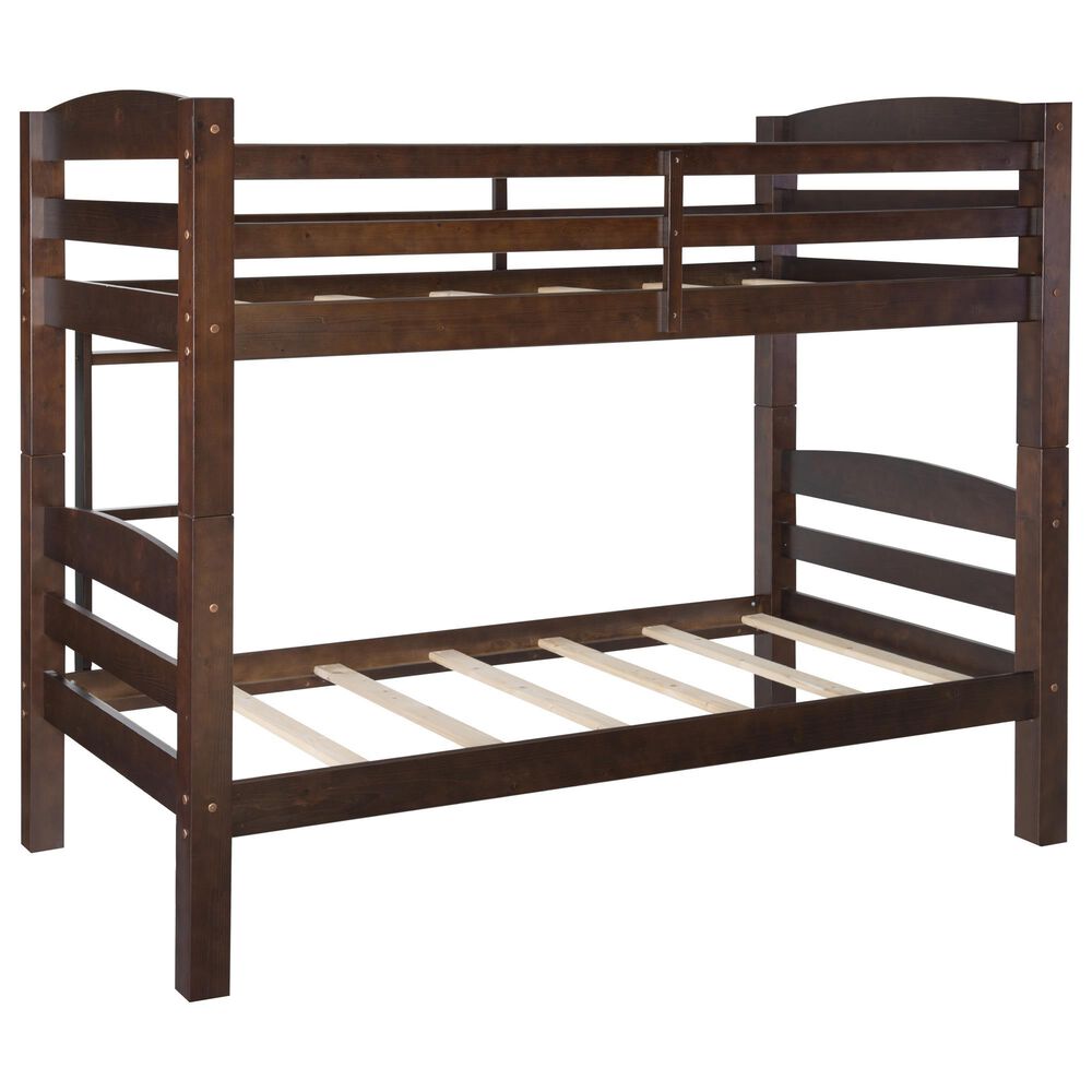 Linon Home Decor Levi Twin Over Twin Bunk Bed in Espresso, , large