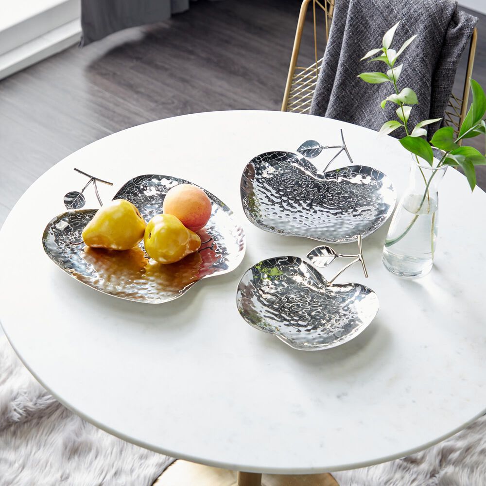 Maple and Jade Apple Shaped Tray in Silver &#40;Set of 3&#41;, , large