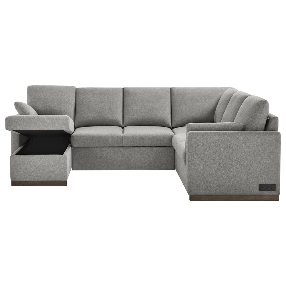 Lifestyle Solutions Edgewood Stationary Convertible Sleeper Sectional in Light Gray, , large