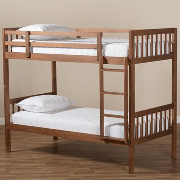 Baxton Studio Jude Twin over Twin Bunk Bed in Walnut, , large