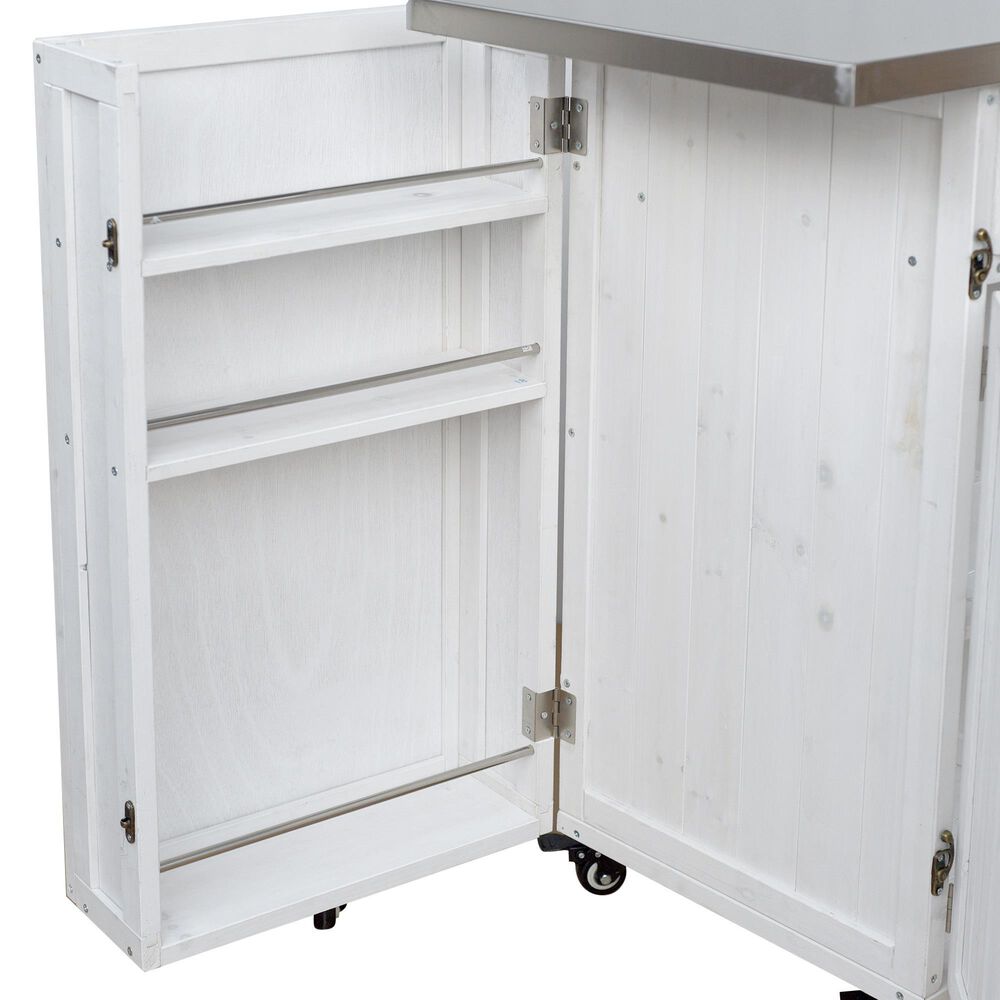Hearth and Haven Outdoor Kitchen Island Cart with Stainless Steel Top, Towel and Spice Racks in White, , large