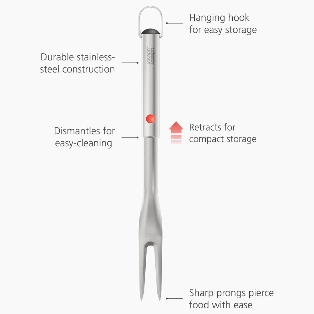 Joseph Joseph GrillOut BBQ Fork with Retractable Head in Stainless Steel, , large