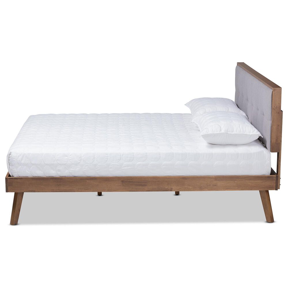 Baxton Studio Alke King Platform Bed with Light Grey Fabric in Walnut Brown, , large