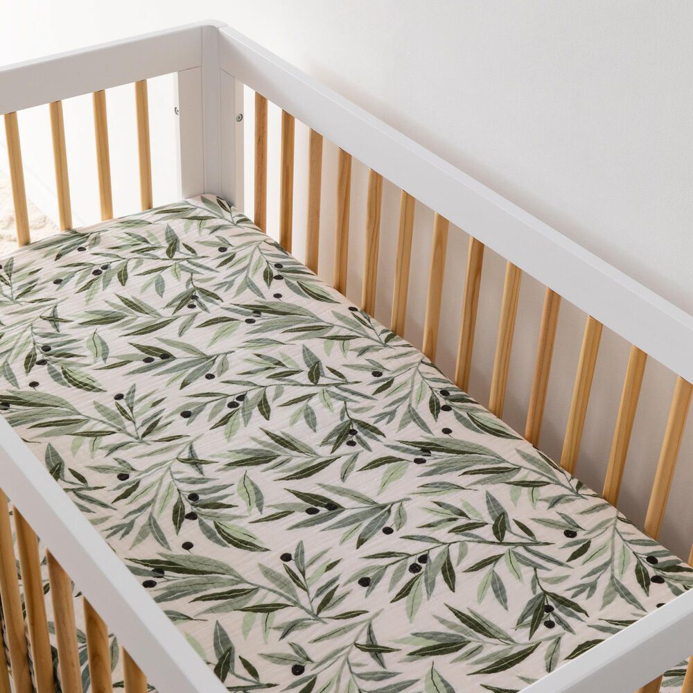 New Haus Crib Sheet in Olive Branches, , large