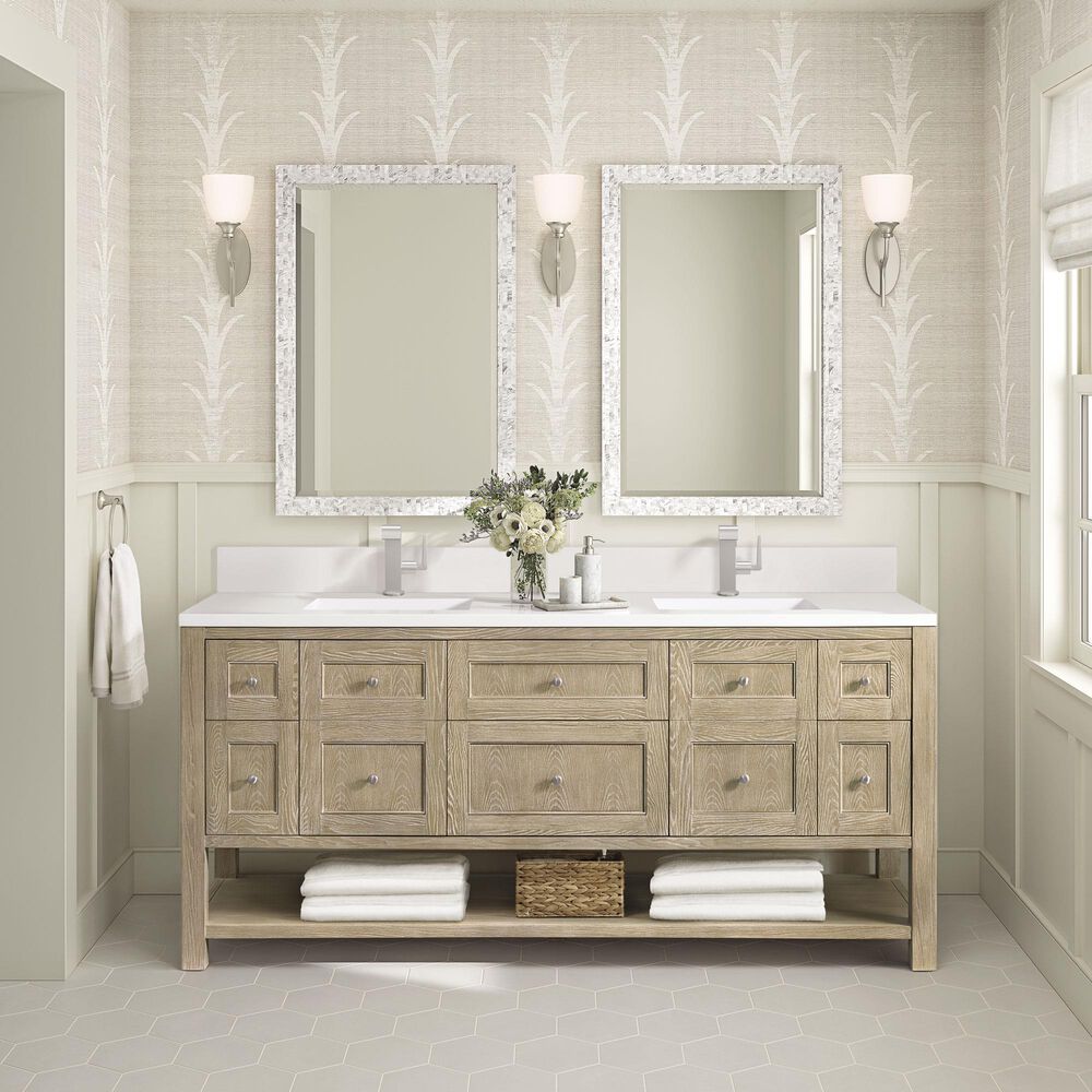 James Martin Vanities Breckenridge 72&quot; Double Vanity in Whitewashed Oak with Single Hole 3 cm White Zeus Quartz Top &amp; Backsplash, , large