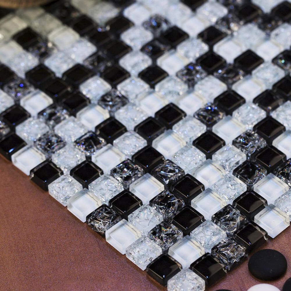 Mirrella Mesh Pess Black And White 12 X 12 Glass And Stone Mosaic Tile Nebraska Furniture Mart