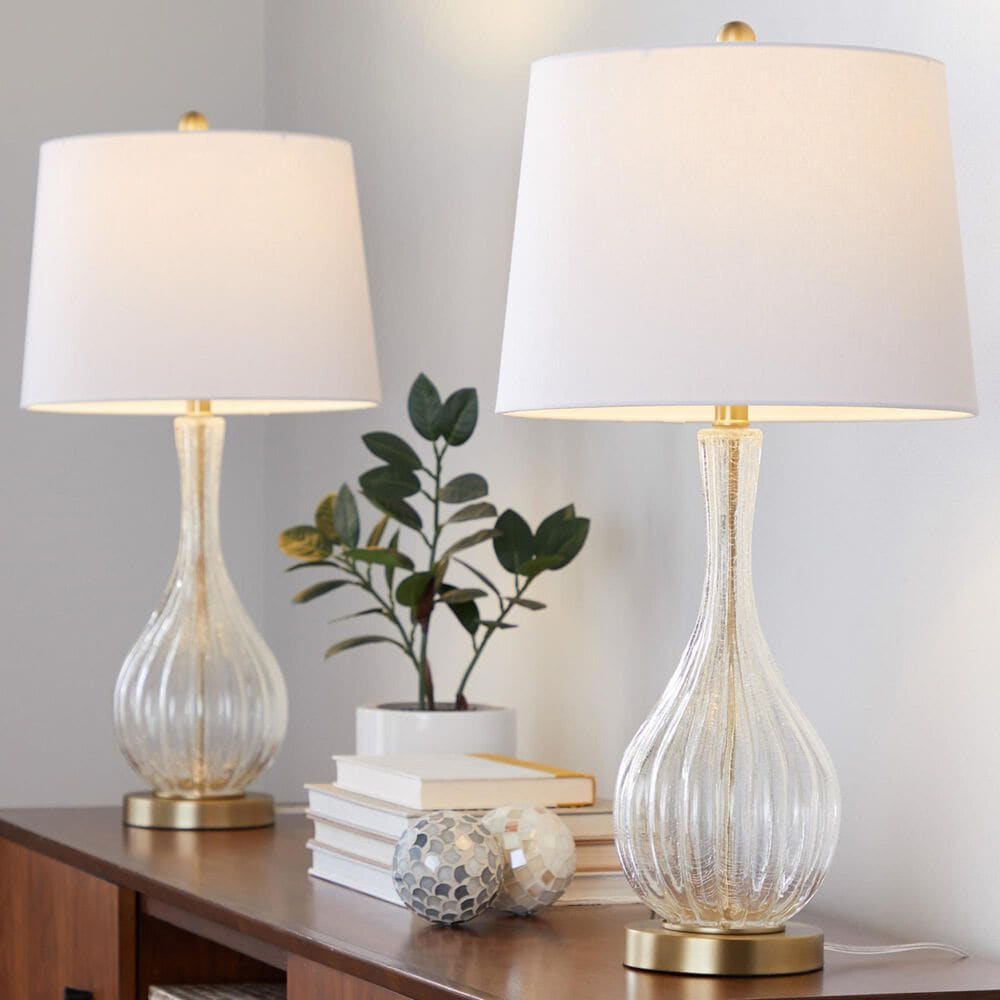 LumiSource Jenny Glass Table Lamp in Clear Crackle and Gold (Set of 2), , large