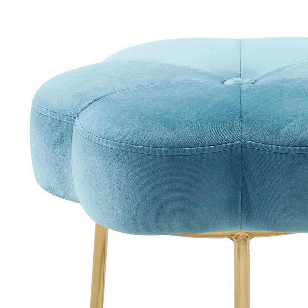 Linon Home Decor Seraphina Vanity Stool with Blue Cushion in Gold, , large