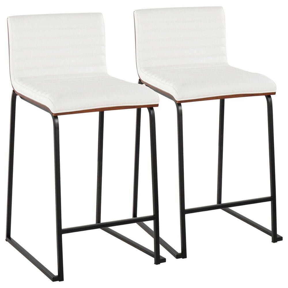 Lumisource Mason Mara Counter Stool with White Cushion in Black and Walnut (Set of 2), , large