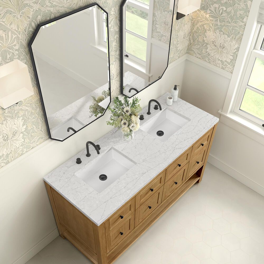 James Martin Vanities Breckenridge 60&quot; Double Bathroom Vanity in Light Natural Oak with 3 cm Eternal Jasmine Pearl Quartz Top and Rectangular Sinks, , large