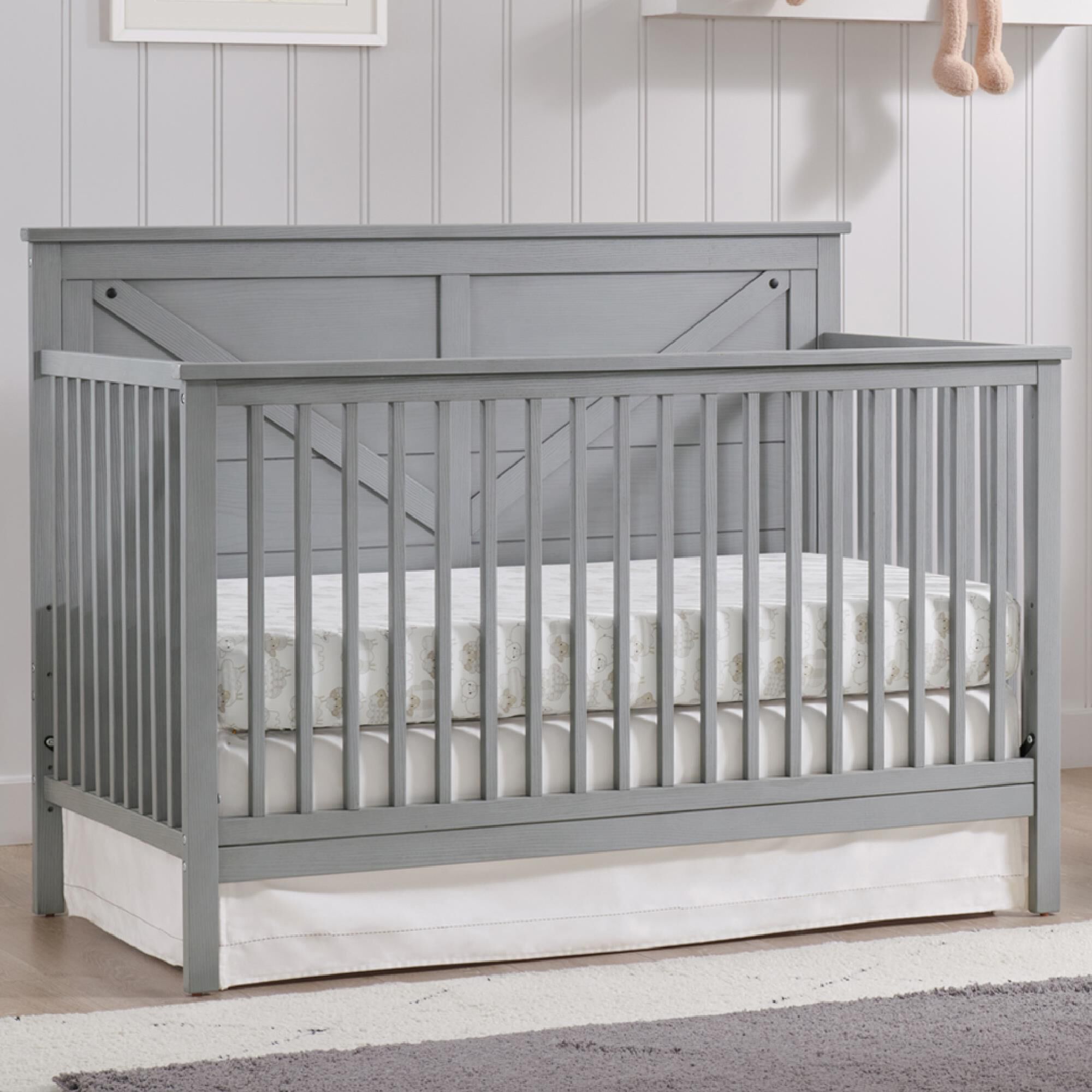 Oxford Baby Montauk 4 In 1 Convertible Crib in Farmhouse Gray NFM
