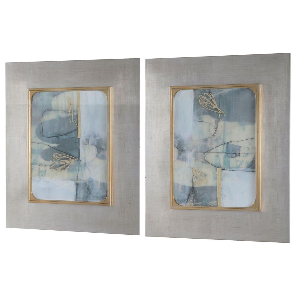 Uttermost Gilded Whimsy Abstract Prints in Blue with Silver and Gold &#40;Set of 2&#41;, , large