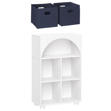 RiverRidge Home Kids Curve Appeal 23" 4-Cubby Bookcase with 2 Navy Bins in White, , large