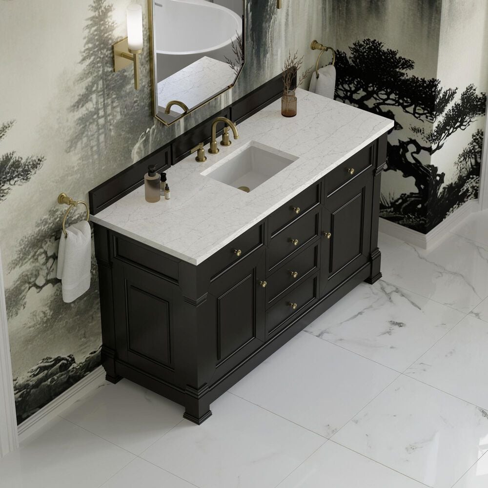 James Martin Vanities Brookfield 60" Single Bathroom Vanity in Black Onyx with 3 cm Eternal Jasmine Pearl Quartz Top, Rectangle Sink and FreePower Wireless Charger, , large