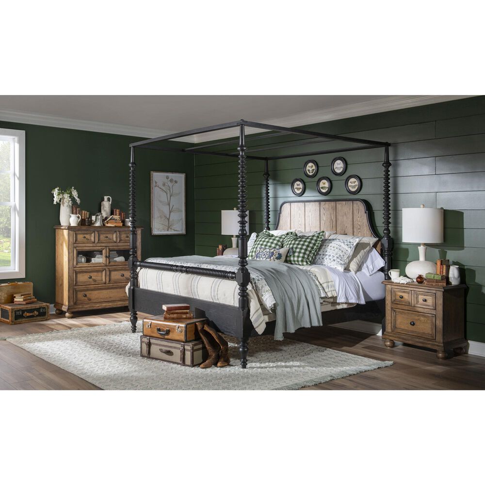 Legacy Classic Vintage Market Queen Canopy Bed in Barnwood Oak and Kettle Black, , large