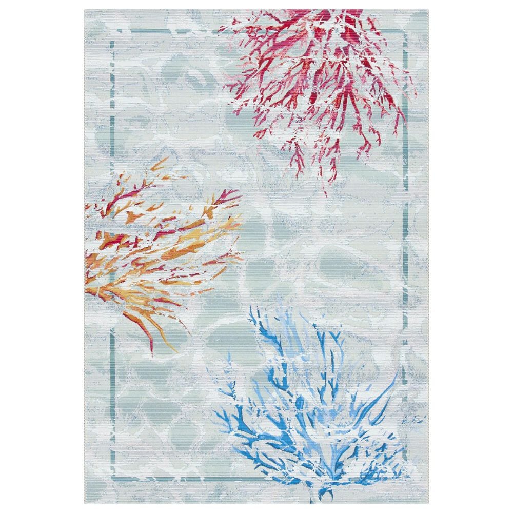 Safavieh Barbados Tropical Coral 3"3" x 5"3" Teal and White Indoor/Outdoor Area Rug, , large
