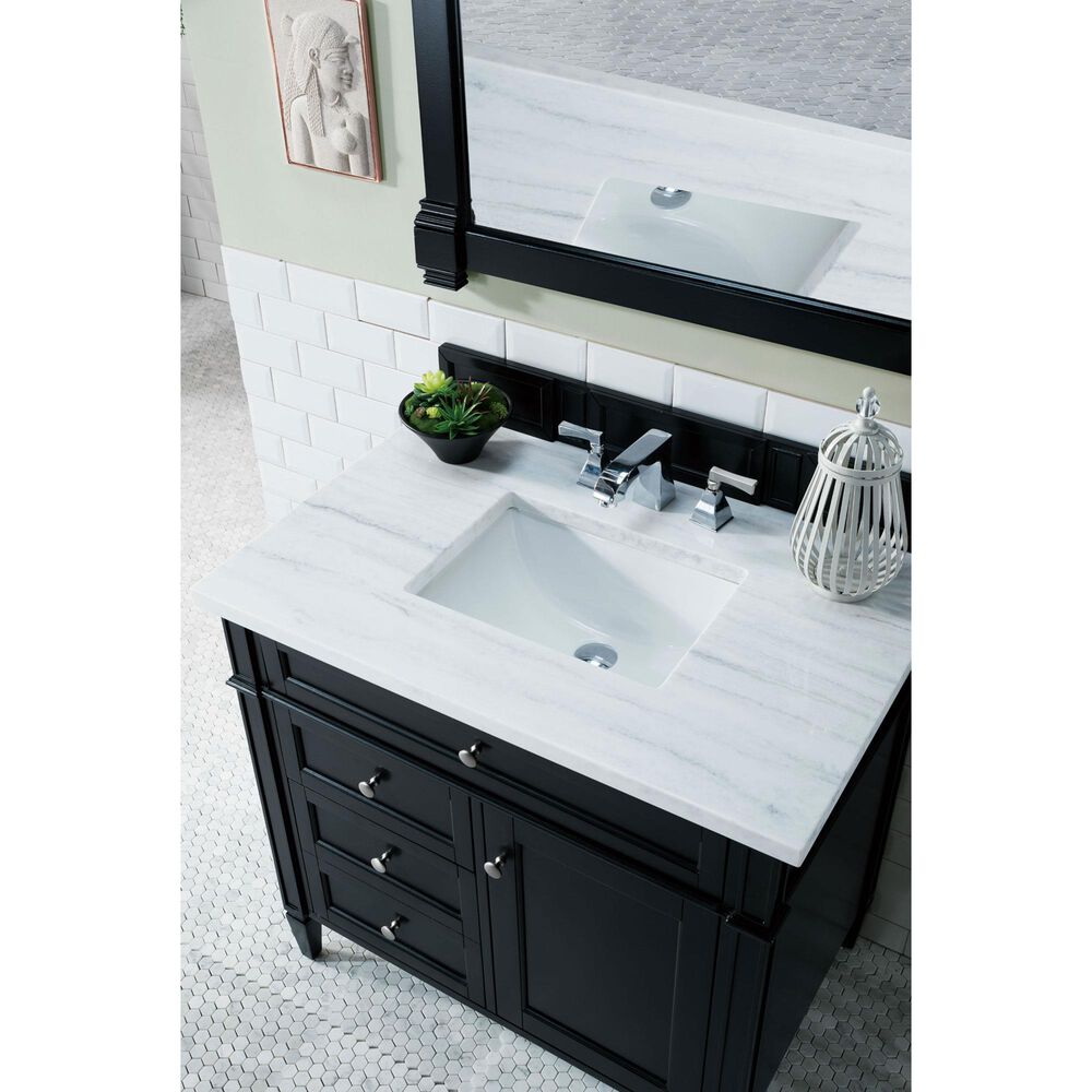 James Martin Vanities Brittany 36&quot; Single Bathroom Vanity in Black Onyx with 3 cm Arctic Fall Solid Surface Top and Rectangle Sink, , large