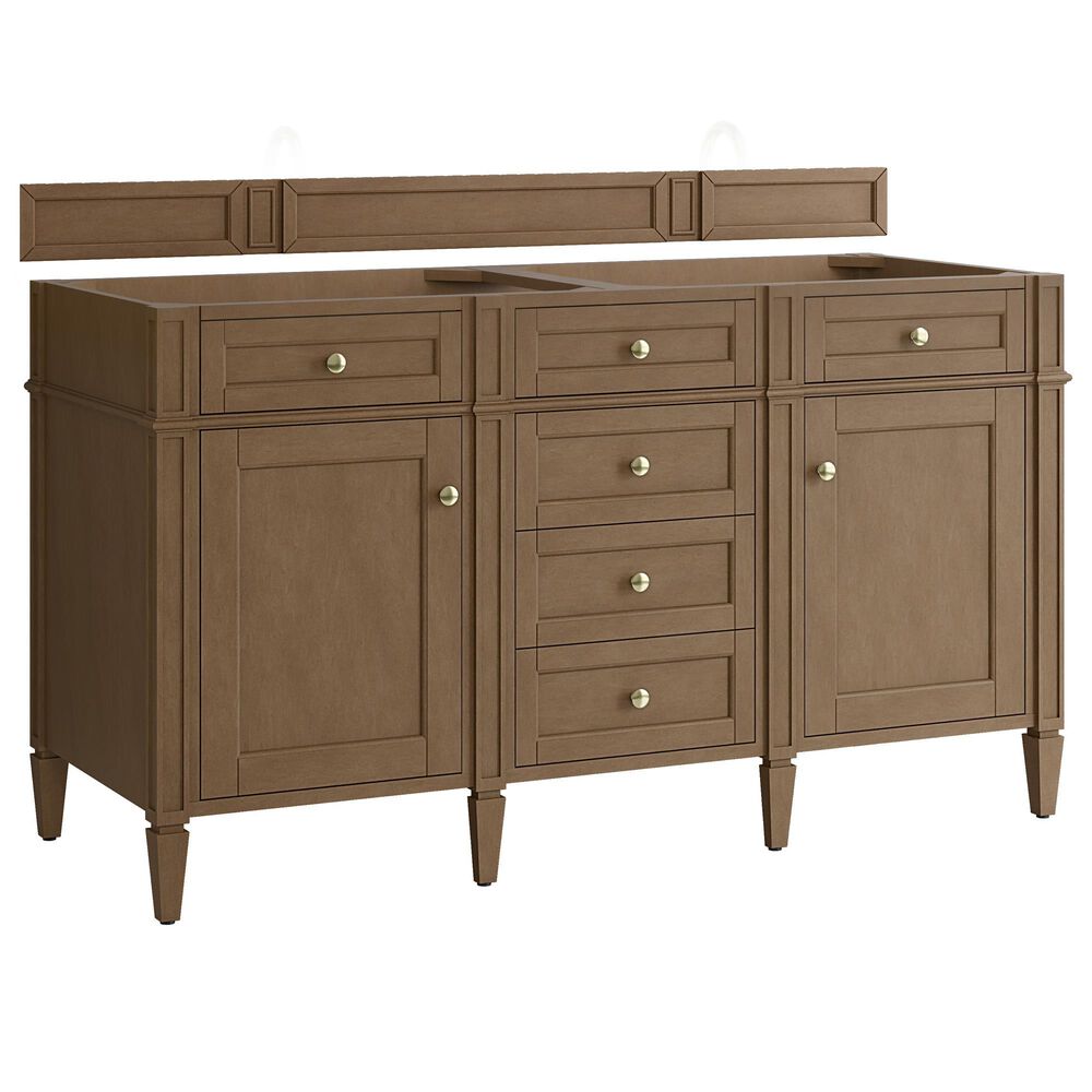 James Martin Brittany 60" Double Bathroom Vanity in Pecan with 3 cm Lime Delight Silestone Top and Rectangular Sinks, , large