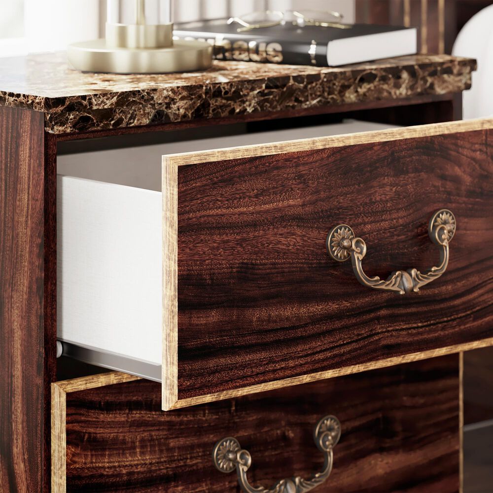 Ashley Glosmount 2-Drawer Nightstand in Glossy Reddish Brown and Gold, , large