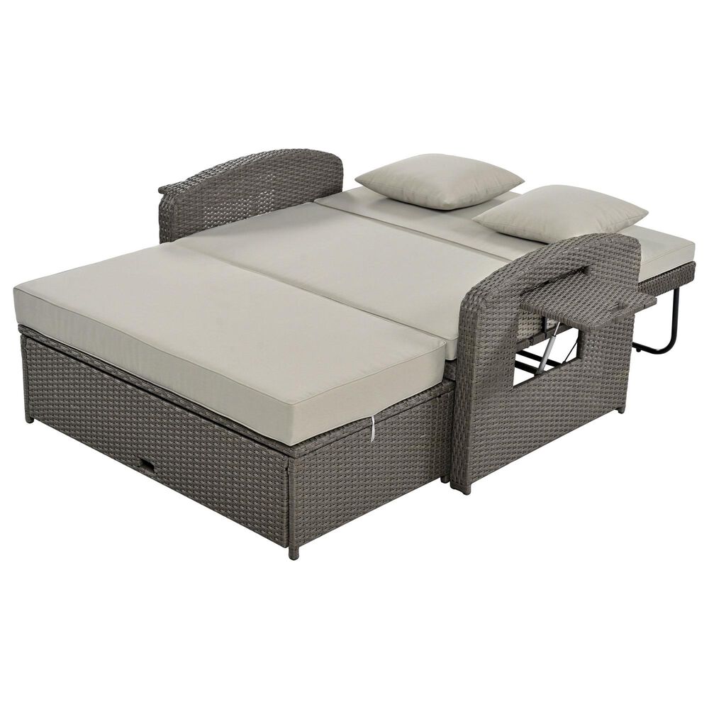 HOMLUX Wicker Rattan Double Chaise Lounge in Grey, , large