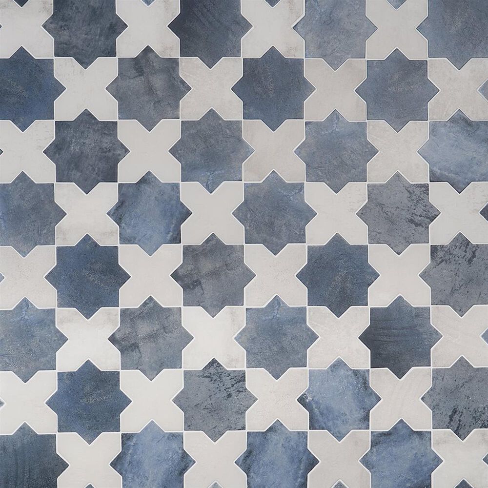 Soho Studio Malta Denim Blue Star and White Cross 6" x 6" Matte Porcelain Tile Kit, , large