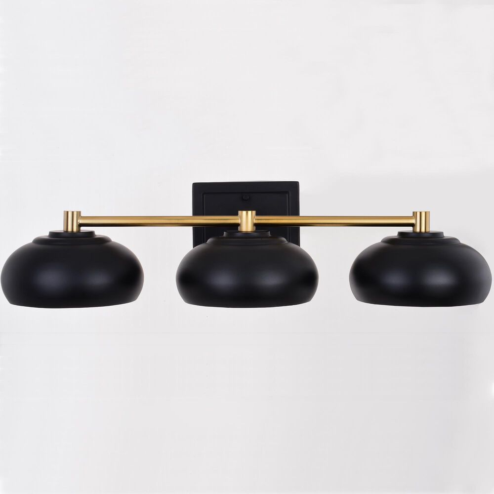 Vaxcel Belmont 3-Light Bathroom Vanity in Matte Black and Satin Brass, , large