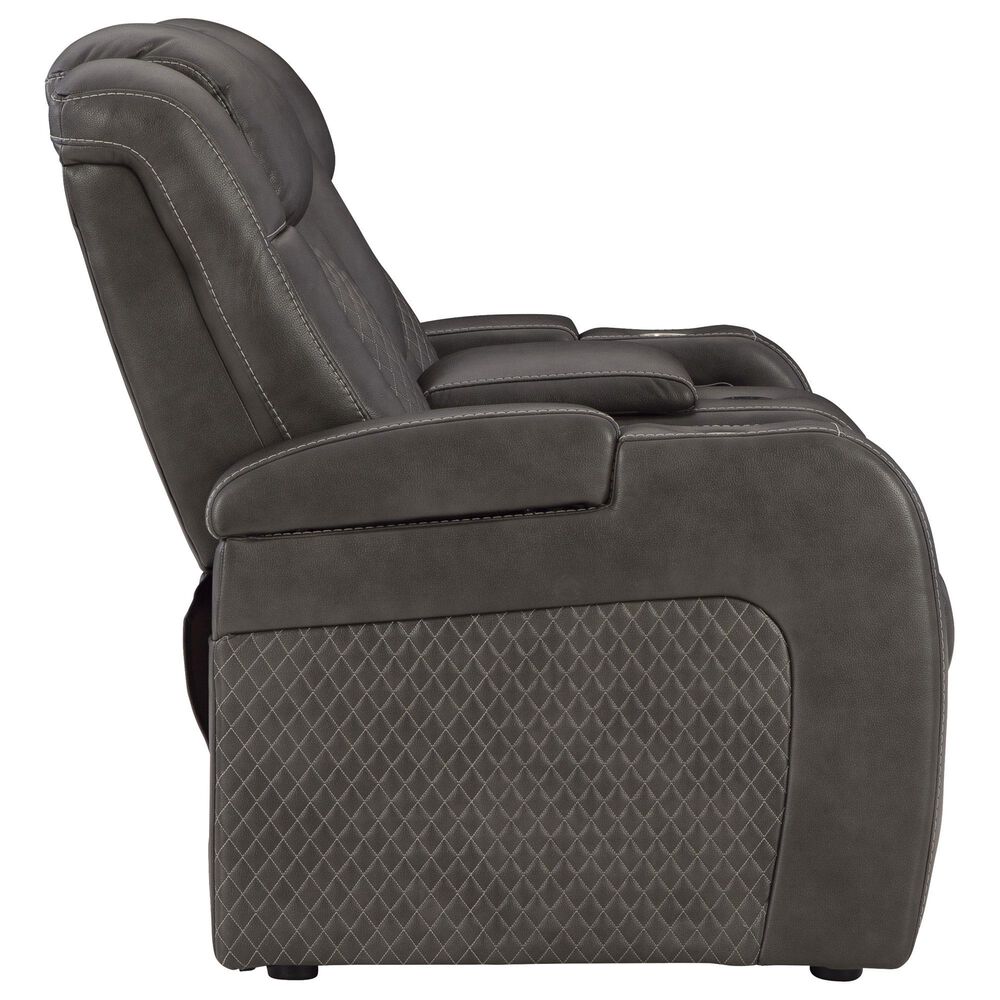 Ashley Fyne-Dyme  Faux Leather Power Reclining Loveseat with Console in Shadow, , large