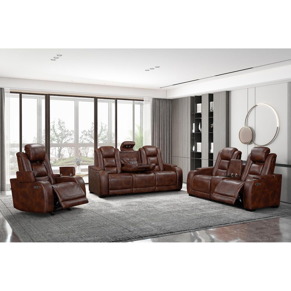 New Heritage Design Chester Power Reclining Sofa in Brown, , large