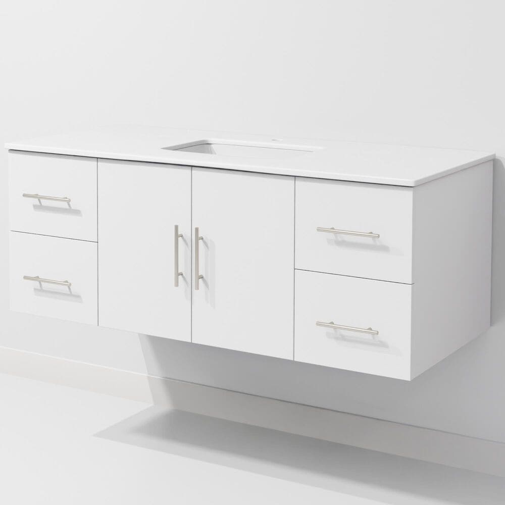 Lexora Home Geneva 48" Single Bathroom Vanity in Glossy White with 2 cm White Cultured Marble Top and Rectangular Sink, , large