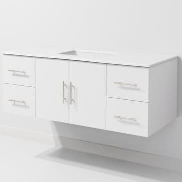 Lexora Home Geneva 48" Single Bathroom Vanity in Glossy White with 2 cm White Cultured Marble Top and Rectangular Sink, , large