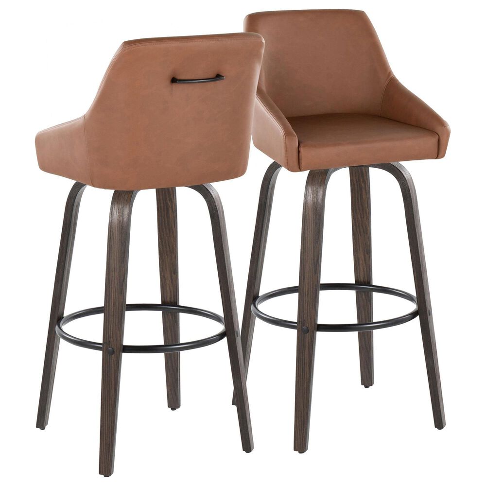 LumiSource Hannah Swivel Bar Stool with Camel Faux Leather Upholstery in Walnut and Black (Set of 2), , large