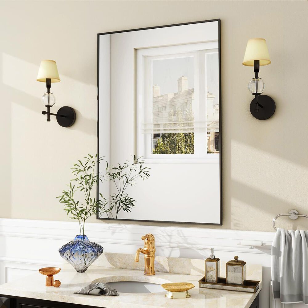 HOMLUX 24" x 36" Wall Mount Rectangular Decorative Mirror in Black, , large