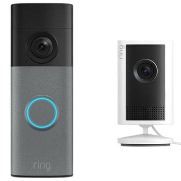 Ring 2K Battery Doorbell and Indoor Cam Plus Bundle in Satin Nickel and White, , large