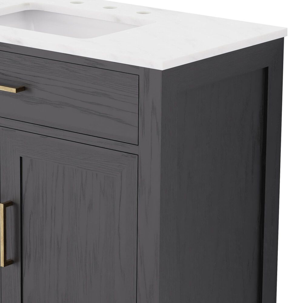 Lexora Home Abbey 36" Single Bathroom Vanity in Black Oak with 2 cm White Carrara Marble Top and Rectangular Sink, , large