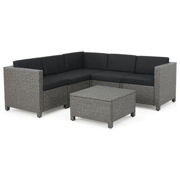 Noble House Puerta 6-Piece Patio Sectional Sofa Set in Dark Gray, , large