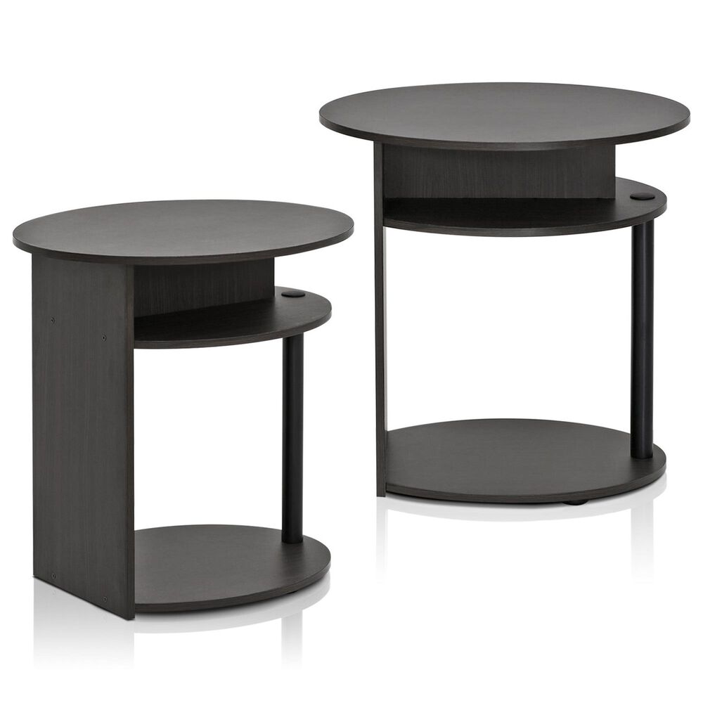 HOMLUX Jaya Simple Design Oval End Table in Walnut and Black (Set of 2), , large