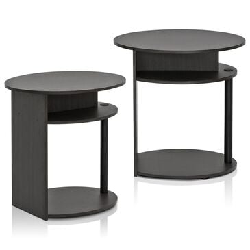 HOMLUX Jaya Simple Design Oval End Table in Walnut and Black (Set of 2), , large