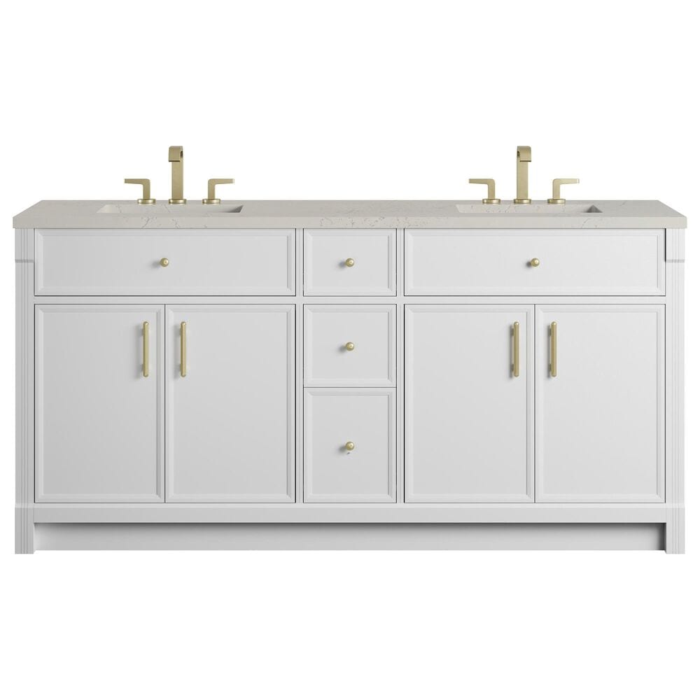 James Martin Bellshire 72" Double Bathroom Vanity in Bright White with 3 cm Siberian Silestone Top, Rectangular Sinks and FreePower Wireless Charger, , large