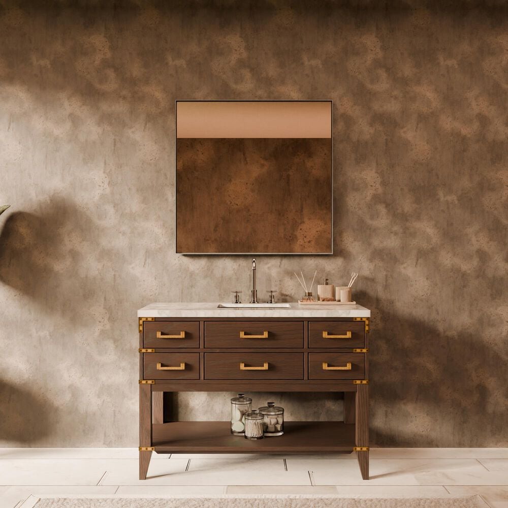 Lexora Home Norwalk 48" Single Bathroom Vanity in Brown Oak with White Carrara Marble Top  and Rectangle Sink, , large