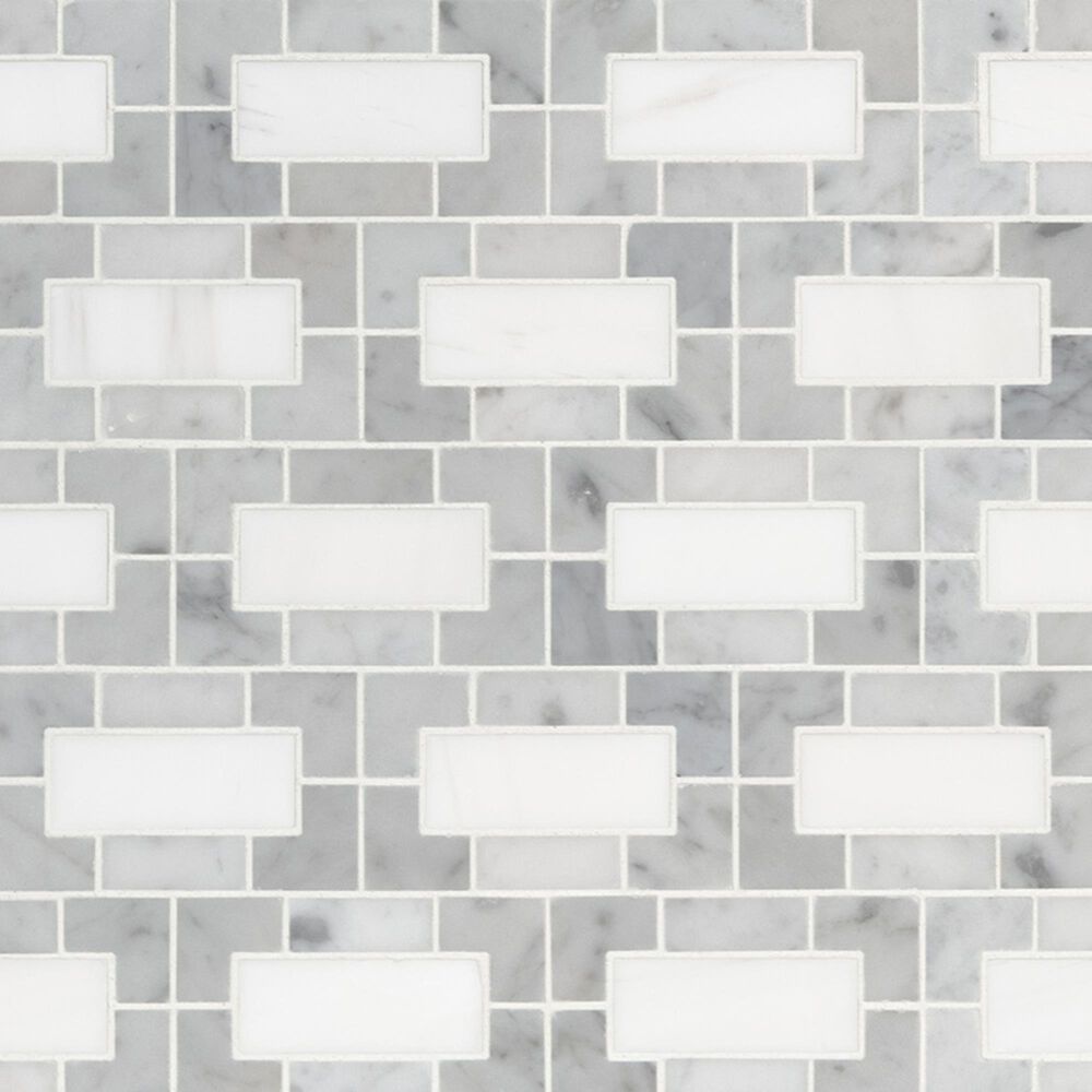 MS International Bianco Dolomite Lynx White and Gray 12" x 12" Mosaic Sheet, , large